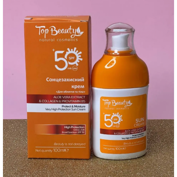 Cremă cu protecție solară pentru față și corp Top Beauty SPF50 100 ml Cremă cu protecție solară pentru față și corp Top Beauty SPF50 100 ml