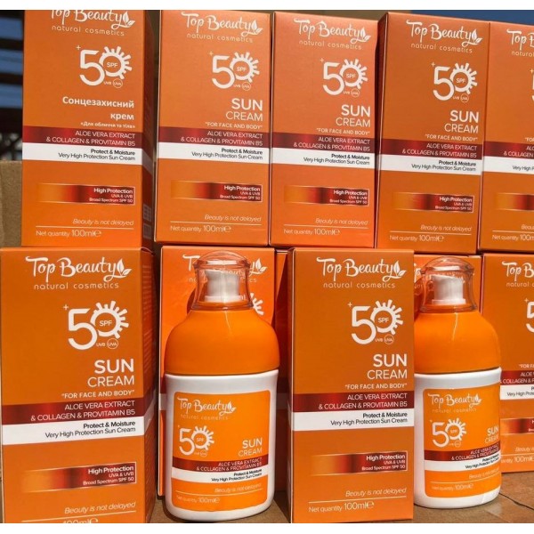 Cremă cu protecție solară pentru față și corp Top Beauty SPF50 100 ml Cremă cu protecție solară pentru față și corp Top Beauty SPF50 100 ml