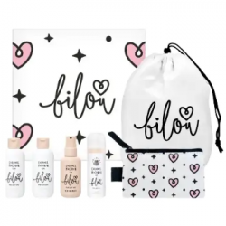Set de produse cosmetice de îngrijire 4 în 1 într-o pungă de cosmetice Bilou Reiseset (șampon, balsam, spray, spumă)