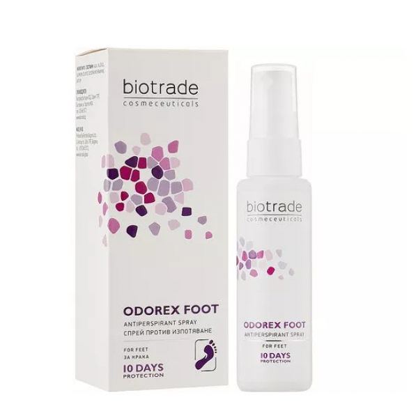 Spray antiperspirant pentru picioare cu acțiune îmbunătățită de lungă durată Biotrade Odorex Spray antiperspirant pentru picioare, 40 ml Spray antiperspirant pentru picioare cu acțiune îmbunătățită de lungă durată Biotrade Odorex Spray antiperspirant pentru picioare, 40 ml