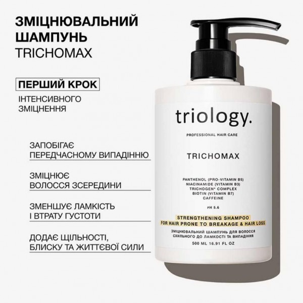 Șampon întăritor Triology Trichomax pentru păr predispus la rupere și cădere, 500 ml