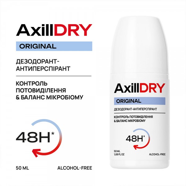 Deodorant antiperspirant roll-on AxillDRY Original, efect de până la 48 de ore, 50 ml