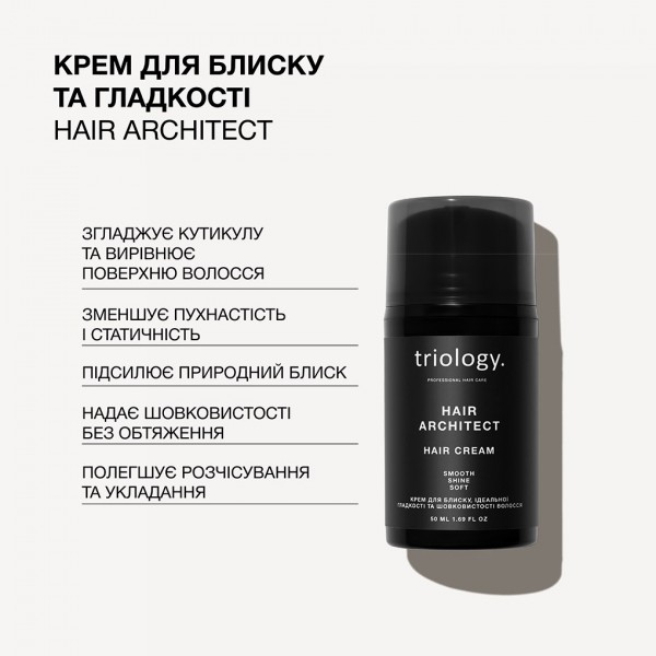 Крем для блеска, идеальной гладкости и шелковистости волос Triology Hair Architect 50 мл