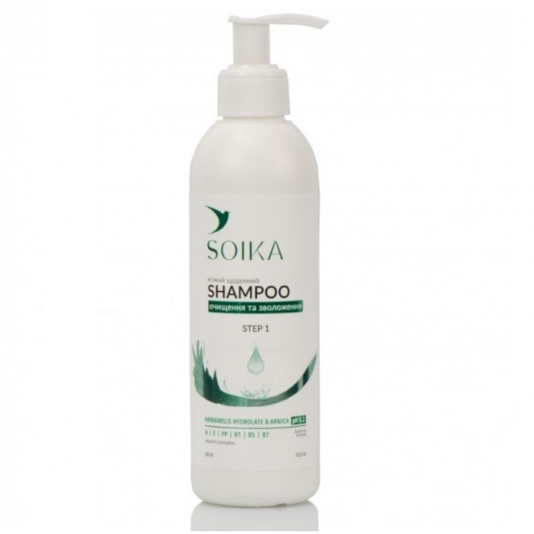 Șampon pentru păr Soika „Curăță și hidratant” Hamamelis Hidrolat Arnica 300 ml Șampon pentru păr Soika „Curăță și hidratant” Hamamelis Hidrolat Arnica 300 ml
